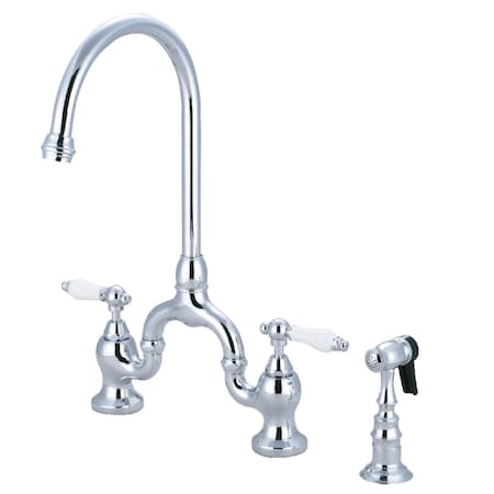 Kingston Brass KS7791PLBS Bridge Kitchen Faucet with Brass Sprayer, Polished Chrome KS7791PLBS